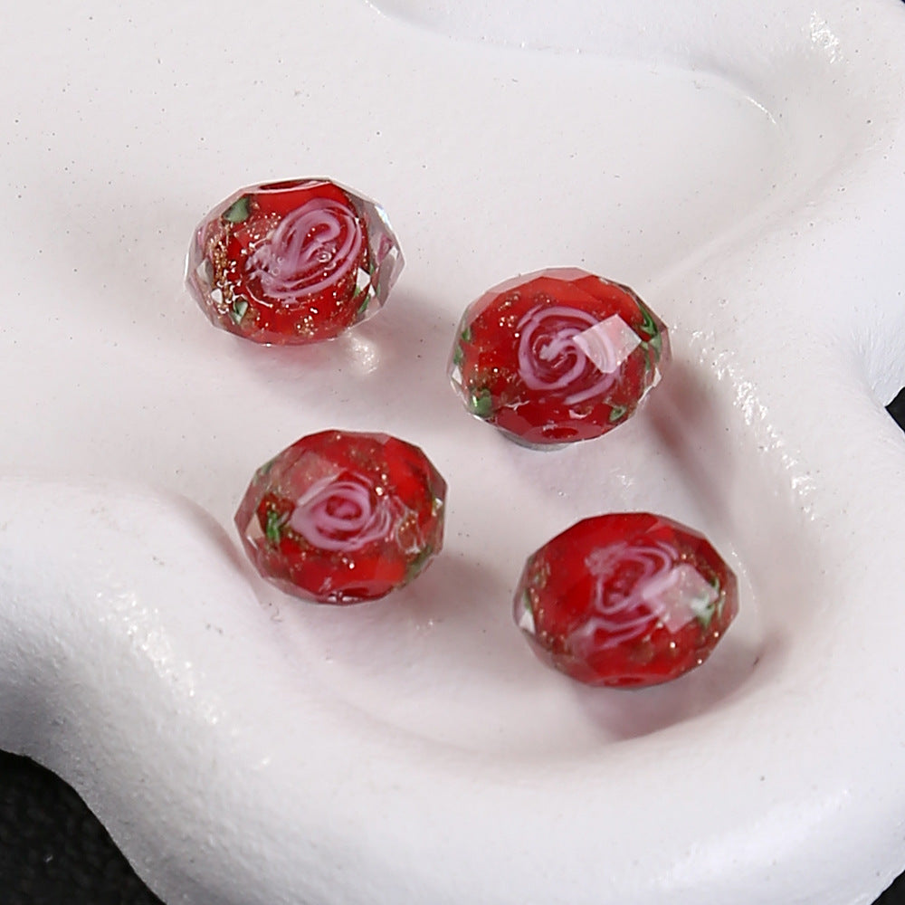 Faceted Flower Glass Beads 10mm Turquoise Painted 10pcs 2