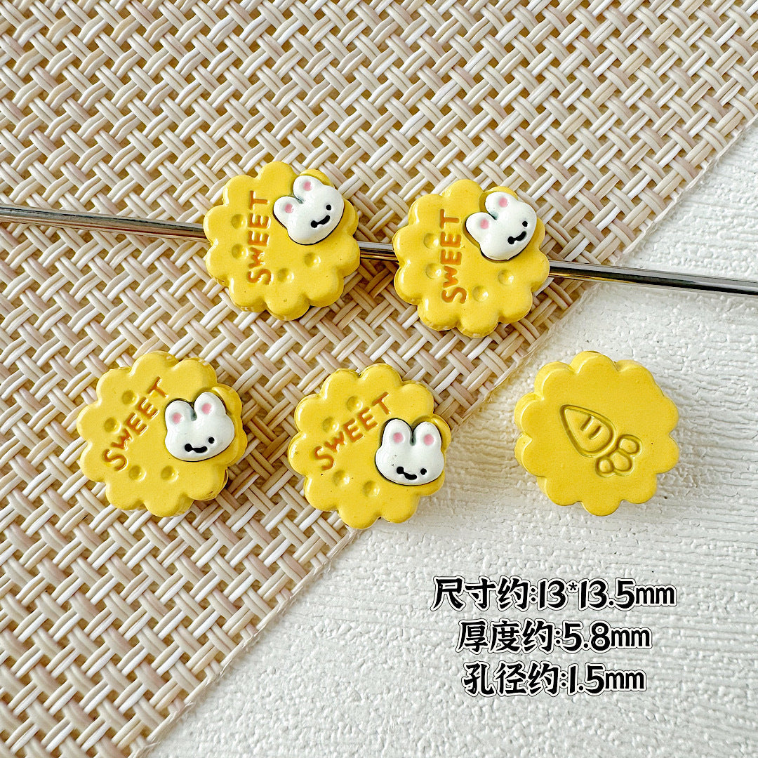 Disc Metal Beads 13mm Baking Painted Rabbit and Flower Alloy 10pcs 11