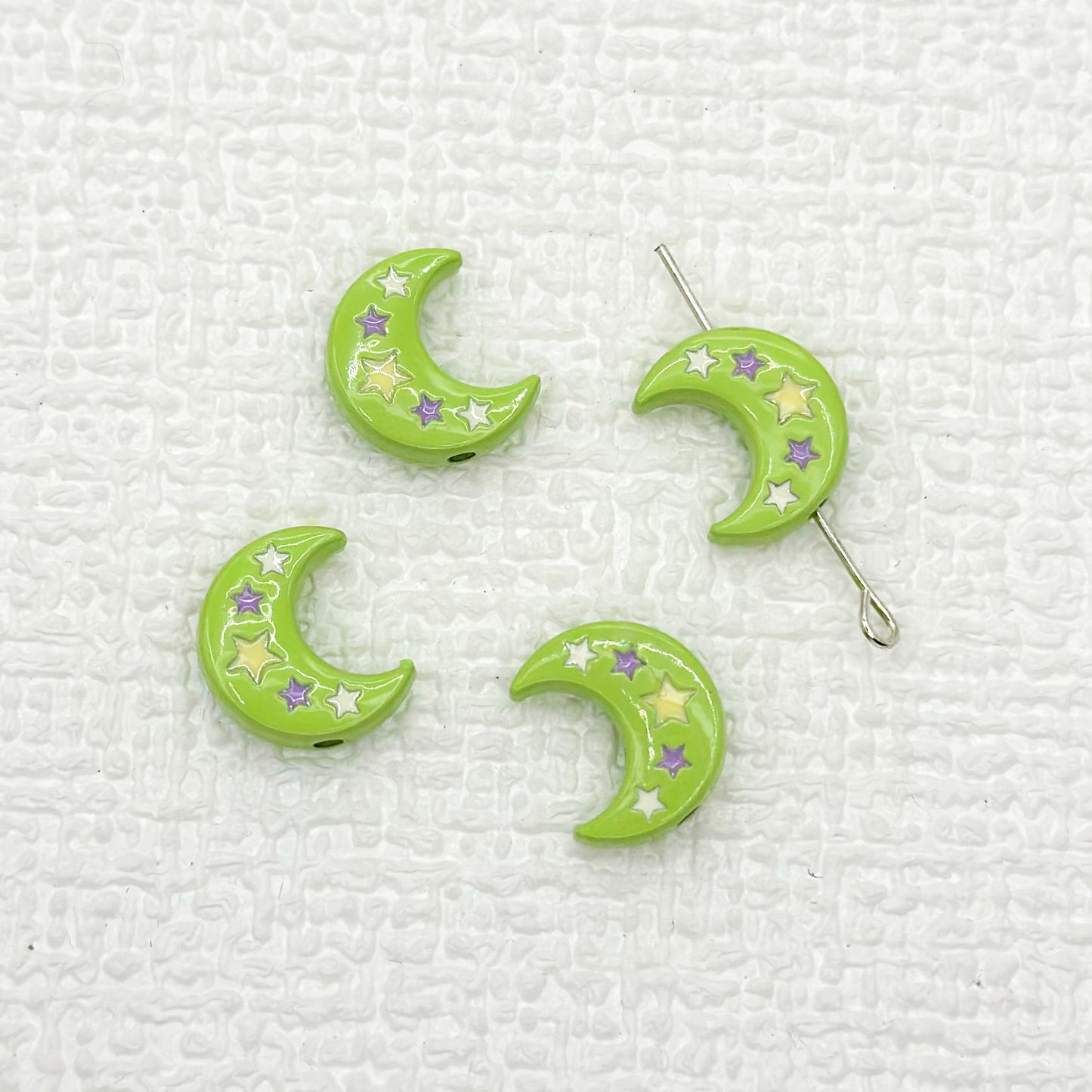 Star Moon Metal Beads 14mm Painted Glossy Celestial 10pcs 10
