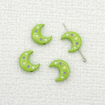 Star Moon Metal Beads 14mm Painted Glossy Celestial 10pcs 10