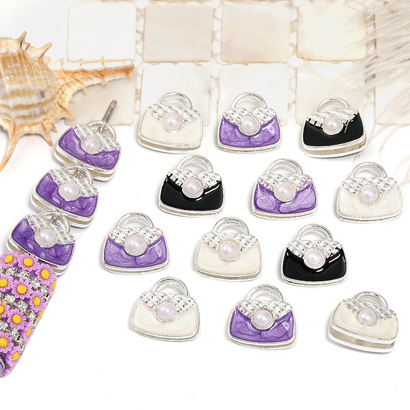 Handbag Metal Beads 18mm Double-Sided Pearl Enamel Finish 10pcs 4