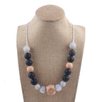 Octagon Silicone Beaded Keychain Necklace Matte Black White Wood