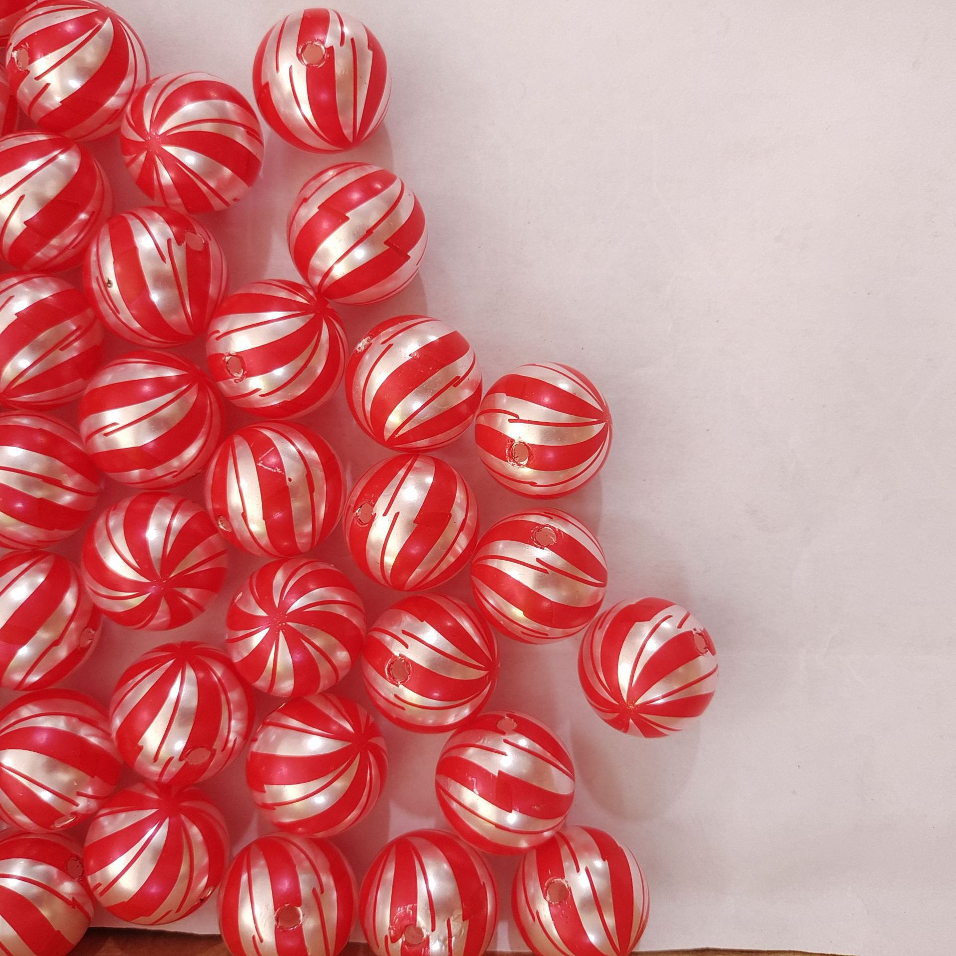 Printed Bubblegum Beads 20mm Christmas Lollipop Swirl Acrylic 3