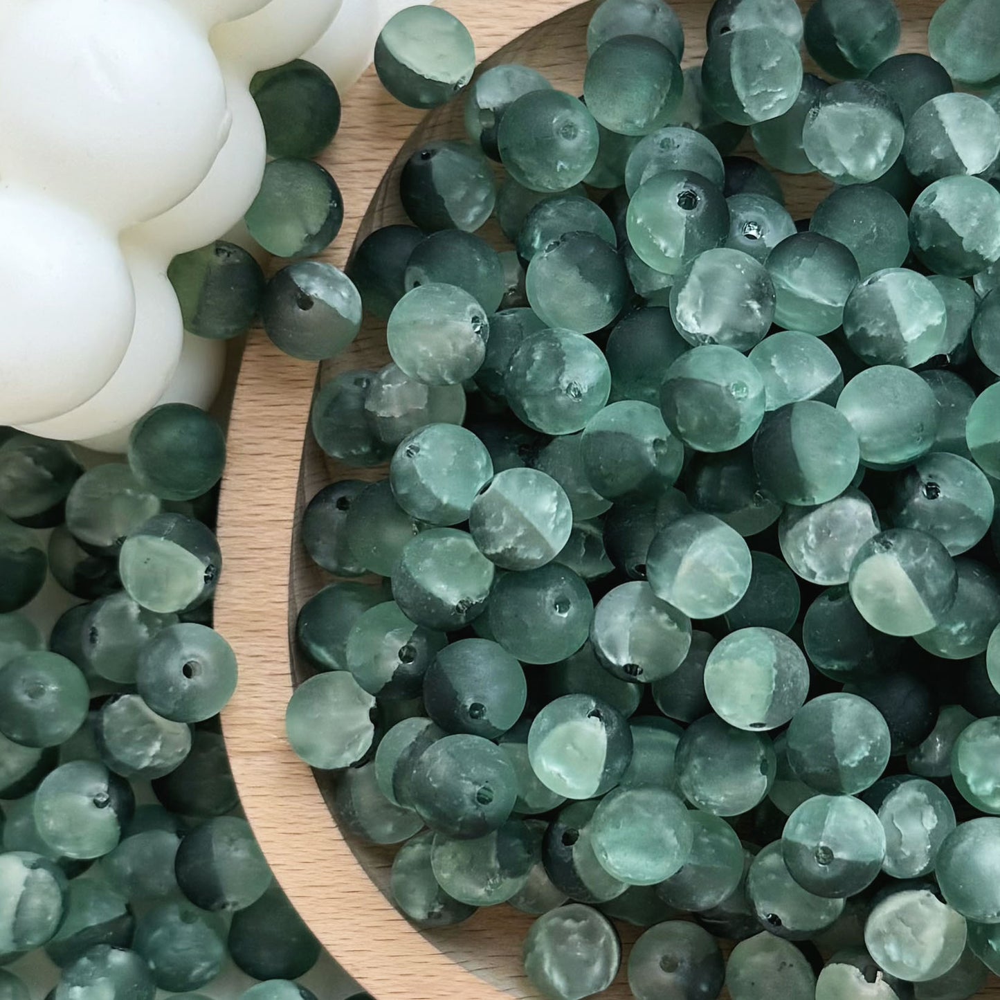 Frosted Round Glass Beads 10mm Jade Crushed Texture 30pcs 14