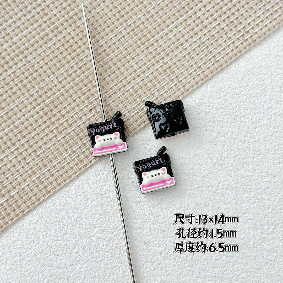 Painted Metal Beads 16mm Enamel Baking Phone & Yogurt Box 10pcs 21