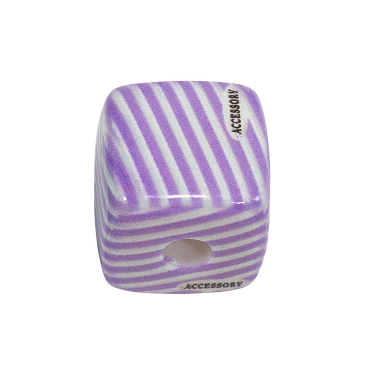 Striped Designer M Acrylic Square Beads 14mm 10pcs 18