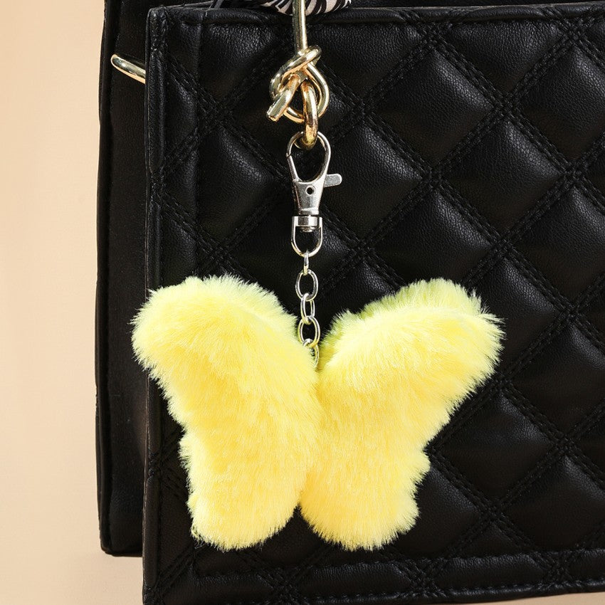 Plush Butterfly Keychain Soft Faux Fur Vibrant Colors Zinc Alloy
