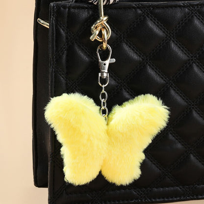 Plush Butterfly Keychain Soft Faux Fur Vibrant Colors Zinc Alloy