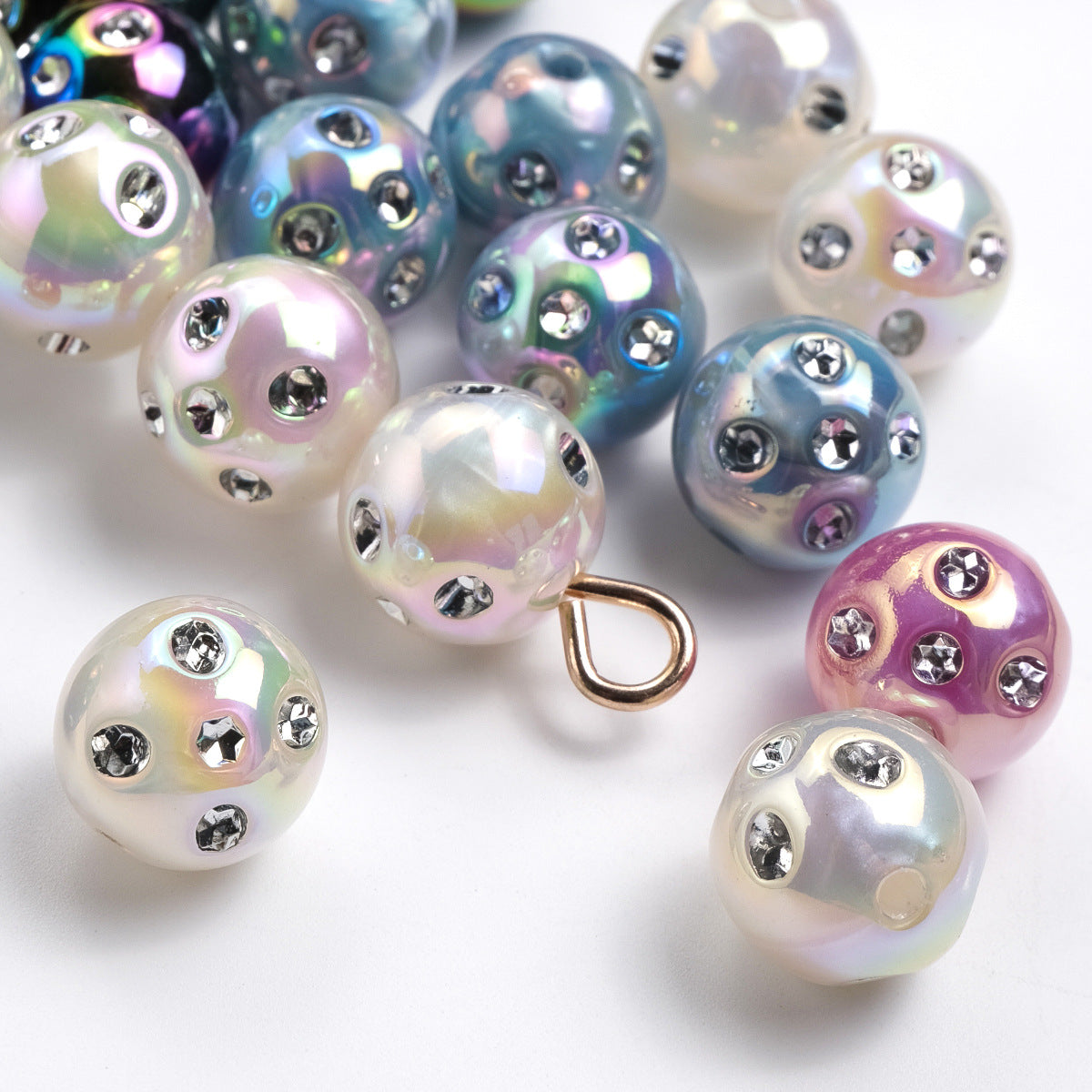Plated Round Acrylic Beads 16mm UV Rhinestone Embedded 50pcs