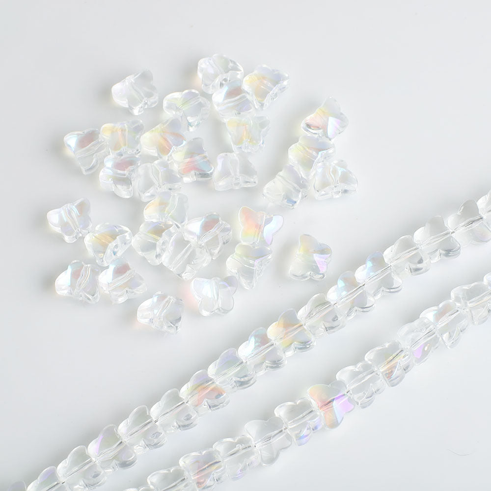 Electroplated Butterfly Glass Beads 8mm Iridescent Gold Purple Crystal 50pcs 15