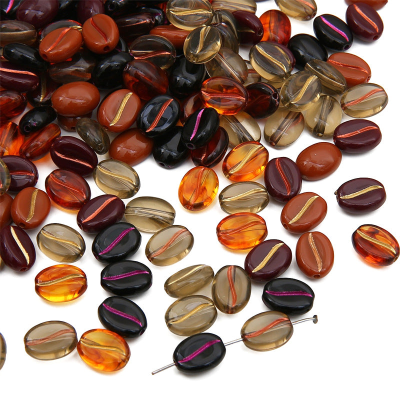 Transparent Coffee Bean Acrylic Beads 11x8mm Gold Highlights 30pcs
