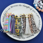 Multi Patterned PU Leather Tassel Keychain Charms 10cm 6pcs 4