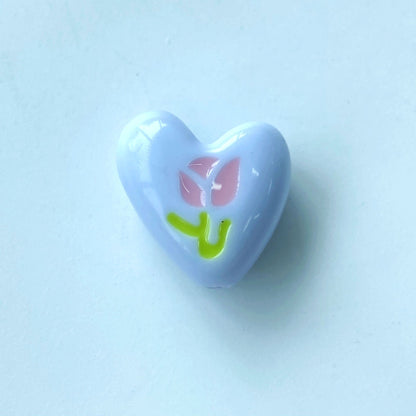 Hand Painted Heart Acrylic Beads 20mm Summer Tulip Pastel 100pcs 11