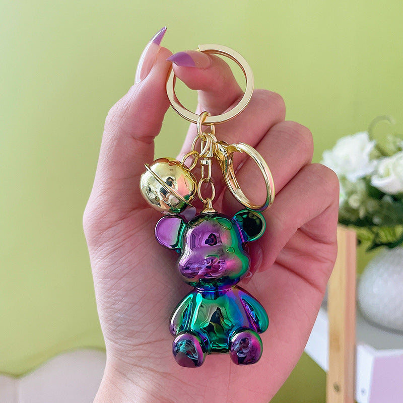Candy Bear Keychain Metal Electroplated Glossy Finish with Gold Bell 11