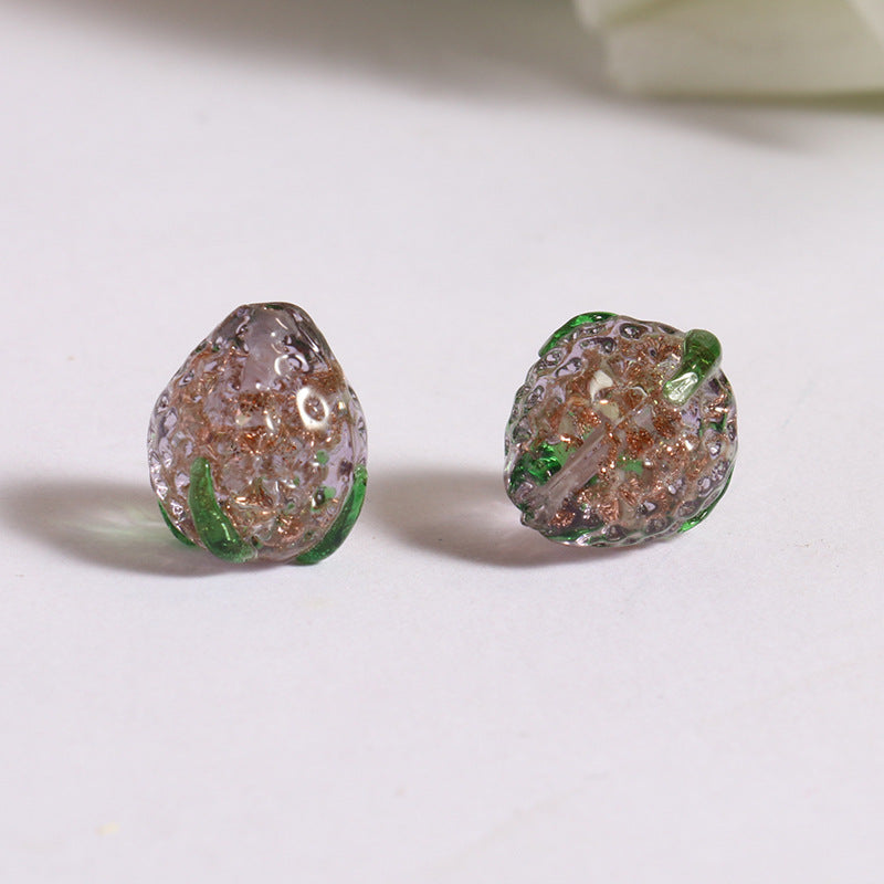Lampwork Glass Beads Strawberry Shape 12mm Colorful Textured 5pcs 5