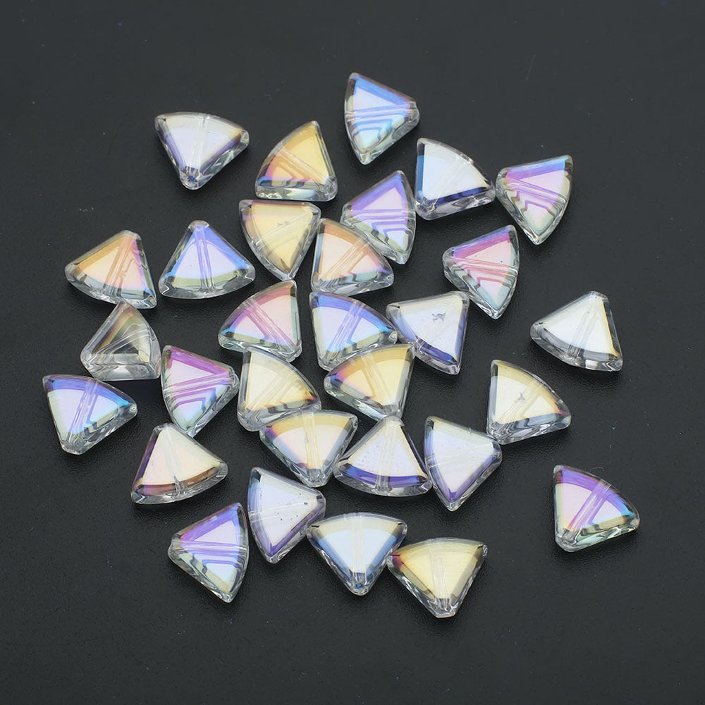 Electroplated Fan-Shaped Glass Beads 10mm Iridescent Pastel 30pcs 16