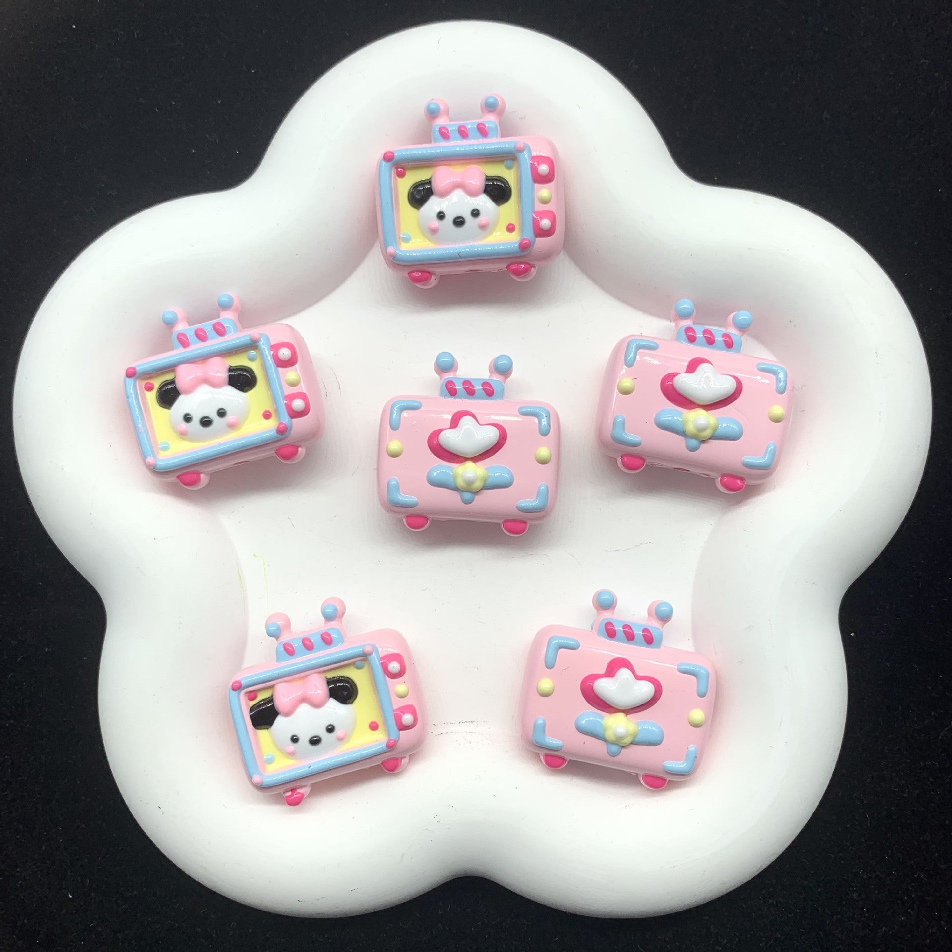 Hand Painted TV Enamel Acrylic Beads 30mm Colorful Animal Faces 4pcs 4