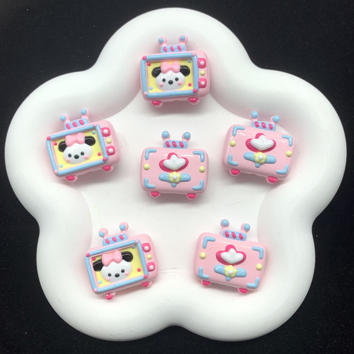 Hand Painted TV Enamel Acrylic Beads 30mm Colorful Animal Faces 4pcs 4