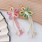 Crochet Flower Keychain Variegated Cotton Cord Pearl Tassels 24cm 4