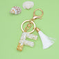 Tassel Letter A Keychain Resin Gold Flakes White Tassel 35