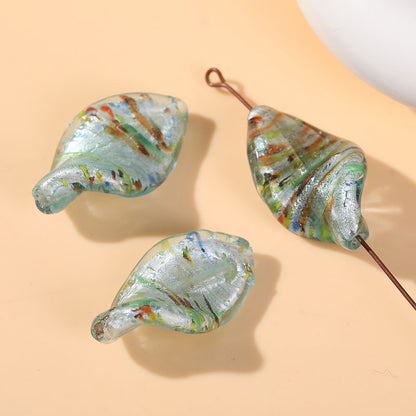 Lampwork Glass Beads Irregular Leaf 30mm Hand Painted Metallic 10pcs 8