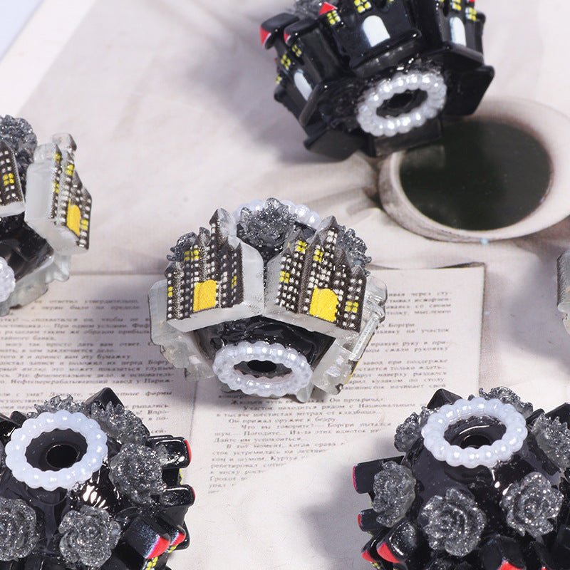 Gothic Castle Polymer Clay Rhinestone Beads 22mm 5pcs 4