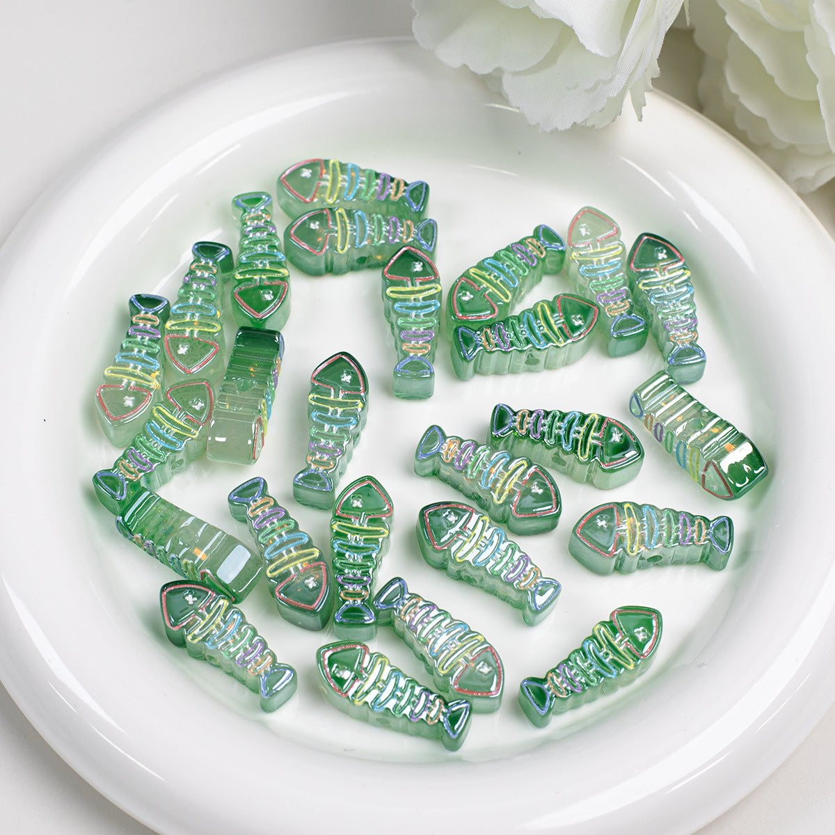 Plating Colorful Fish Bone Resin Beads 24mm 10pcs 16