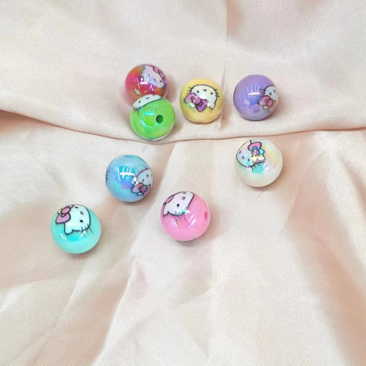 UV Plating Round Acrylic Beads 16mm Hello Kitty Printed 100pcs 2