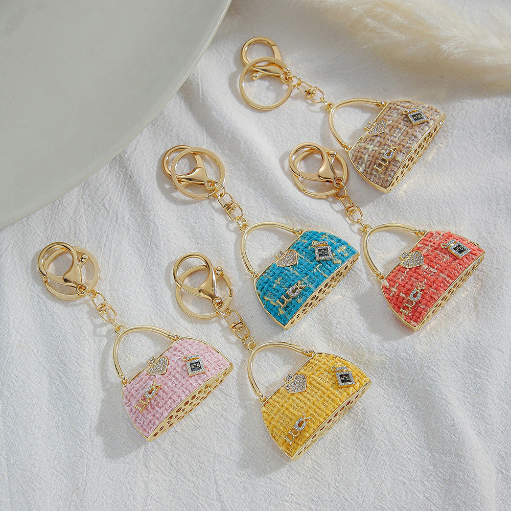 Vintage Alloy Shoulder Bag Keychain with Rhinestone Accent 3
