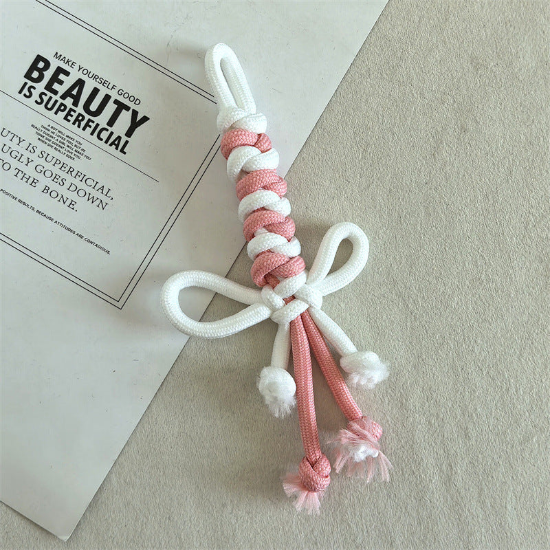 Dual Color Rope Braided Bow Crochet Keychain Polyester 4pcs 75mm 12
