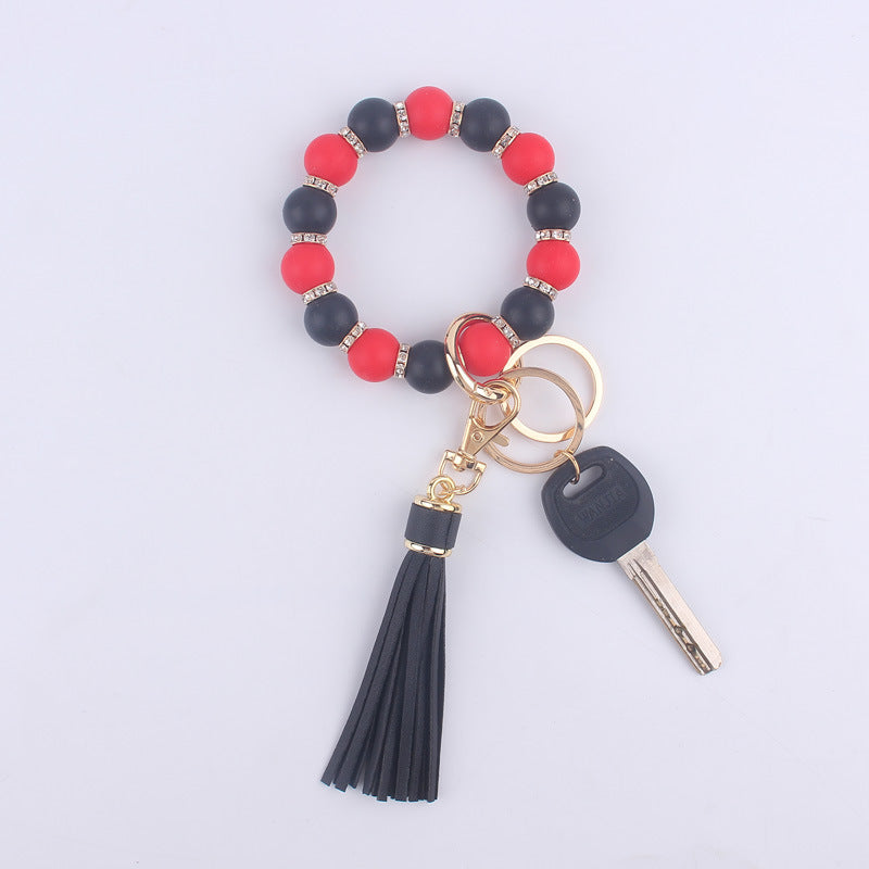 Tassel Silicone Bead Wristlet Keychain with Shiny Spacer Beads 8