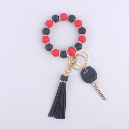 Tassel Silicone Bead Wristlet Keychain with Shiny Spacer Beads 8