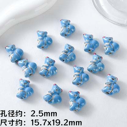 Hand Painted Animal Ceramic Beads Cute 3D Design 2pcs 8