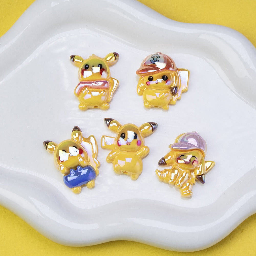 Plating Cute Pikachu Resin Beads Glossy Finish 20pcs