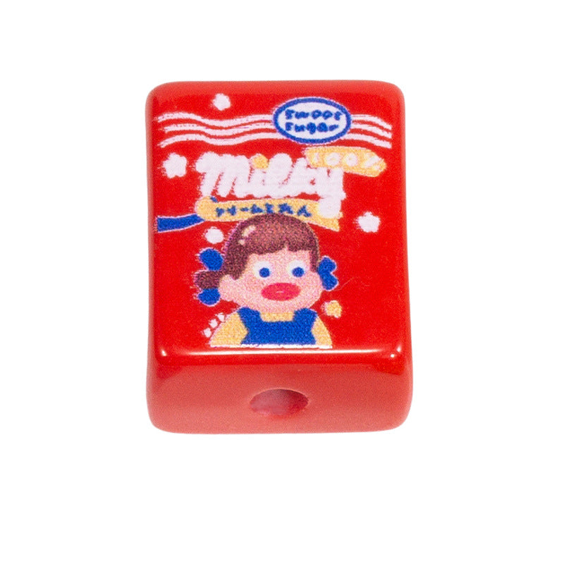 Painted Square Acrylic Beads 20mm Cartoon Snack Box 10pcs 8