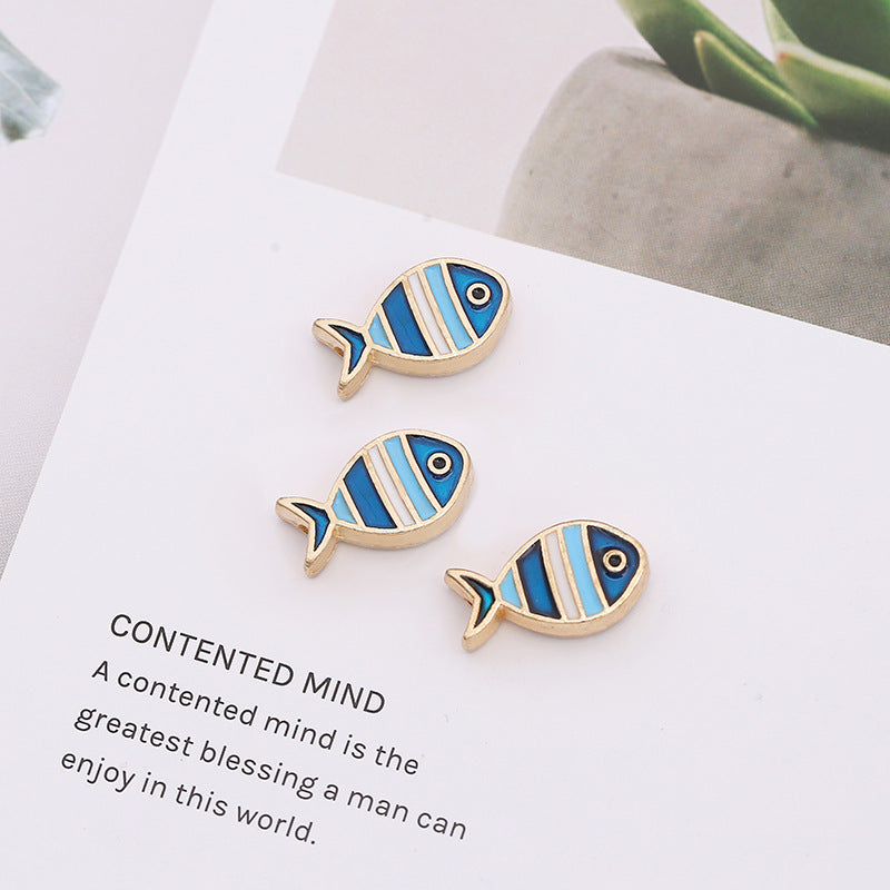 Small Fish Metal Beads 16mm Striped Enamel Gold Outline 20pcs 2
