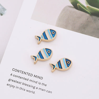Small Fish Metal Beads 16mm Striped Enamel Gold Outline 20pcs 2