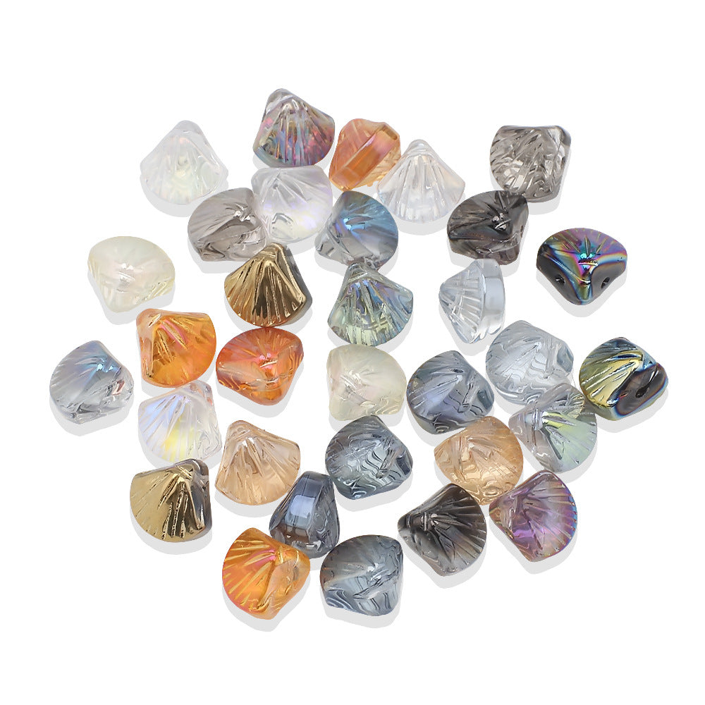 Electroplated Shell Glass Beads 10mm Glossy Ridged Surface 60pcs 5
