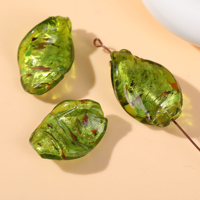 Lampwork Glass Beads Irregular Leaf 30mm Hand Painted Metallic 10pcs 11
