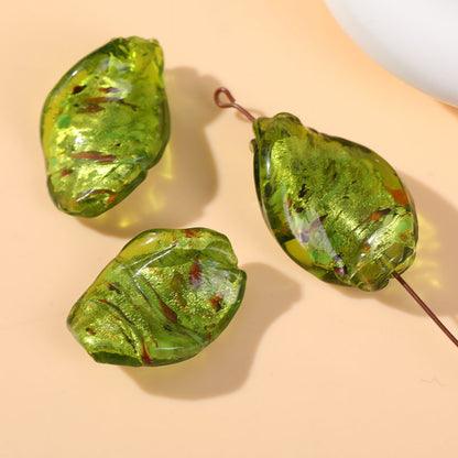 Lampwork Glass Beads Irregular Leaf 30mm Hand Painted Metallic 10pcs 11
