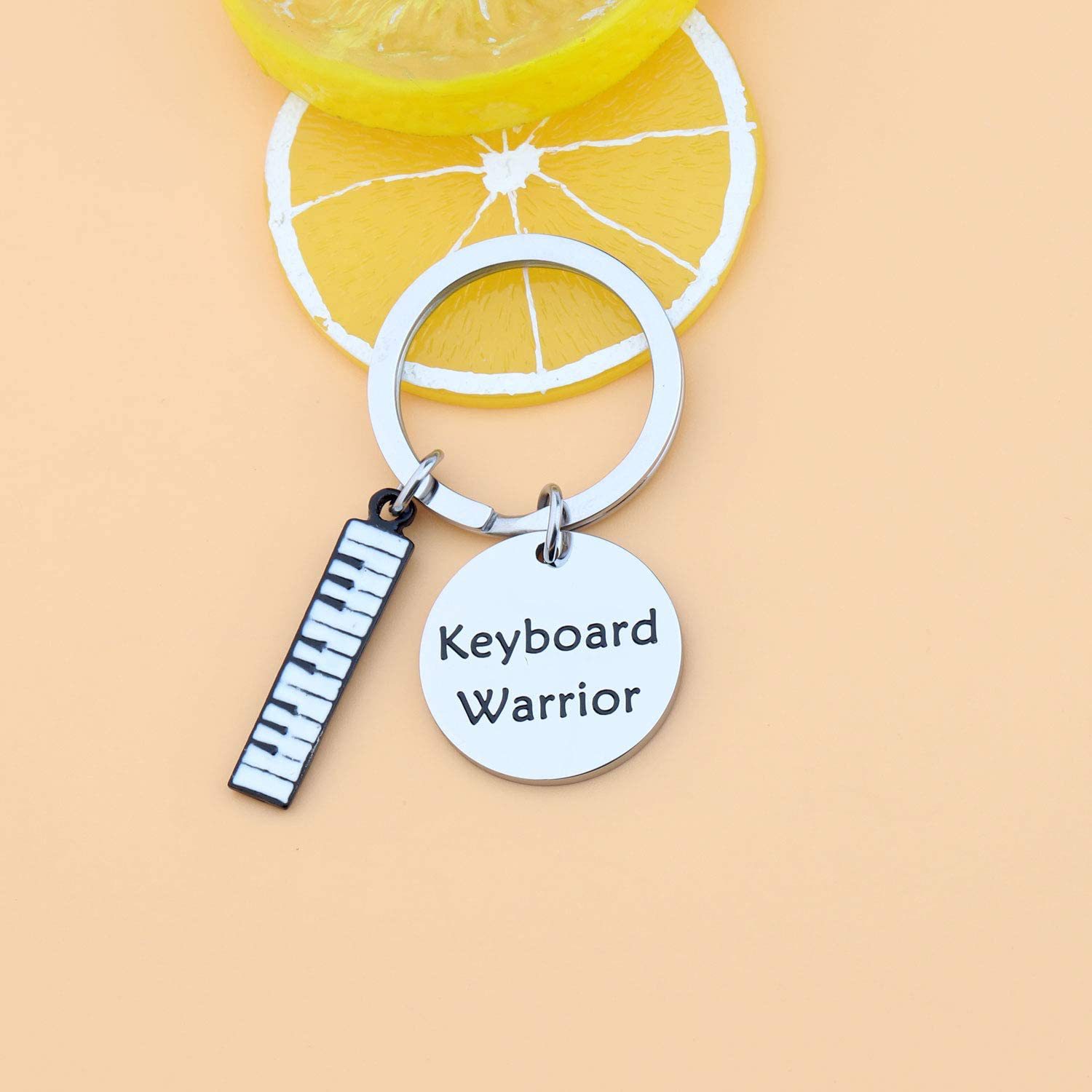 Stainless Steel Piano Keyboard Keychain Black and White Charm 2