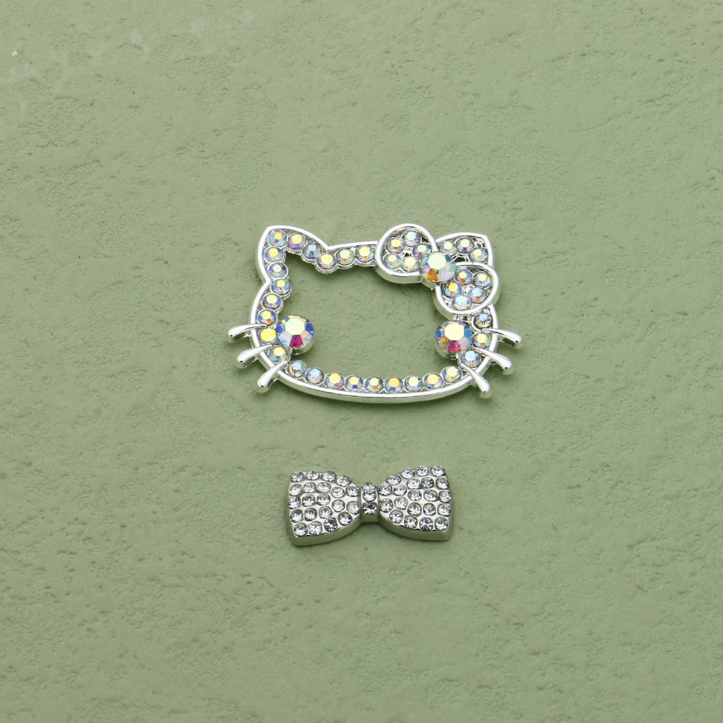 Cute Cartoon Hello Kitty Butterfly Alloy Bead Frames Colored Diamond 10pcs 3