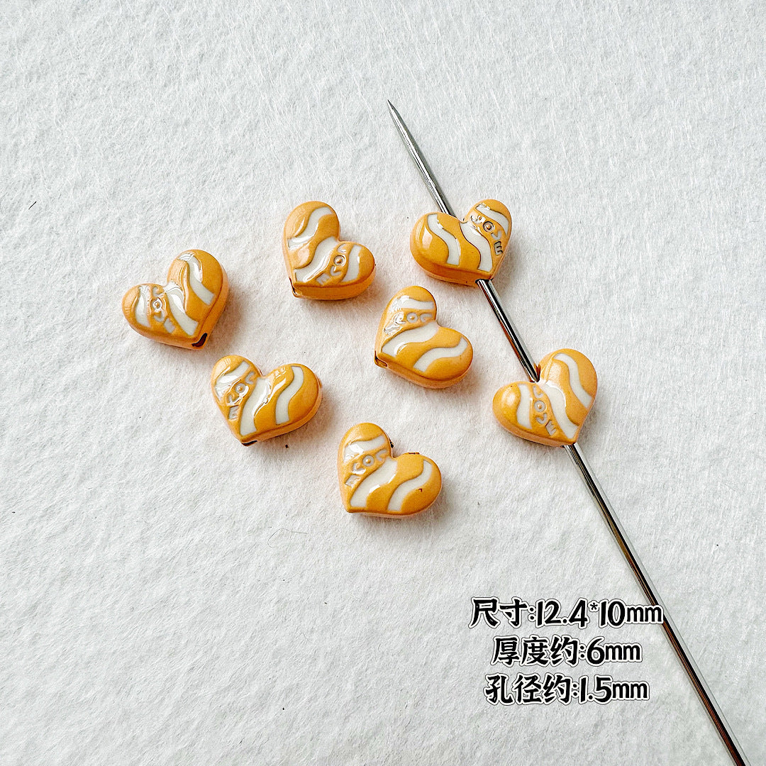 Heart Metal Beads Baking Painted Bubble Tea Design Alloy 10pcs 23