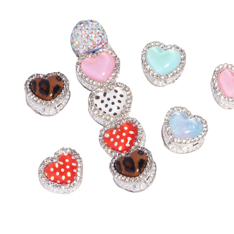 Double Sided Heart Rhinestone Beads 13mm Resin Alloy Sparkle 5pcs 5