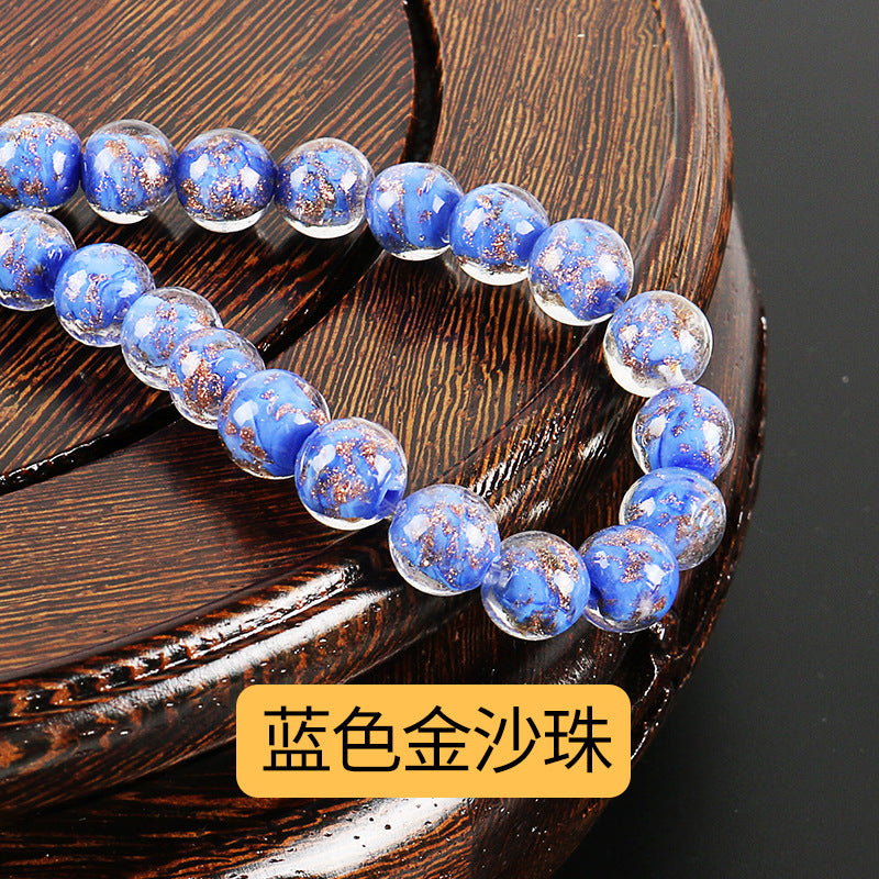Lampwork Glass Beads Round 8-12mm Dyed Core Gold Foil 100pcs 16
