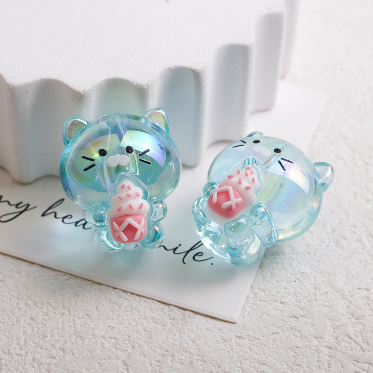 Plating Heart Acrylic Beads 27mm Transparent Cat Design 10pcs 13