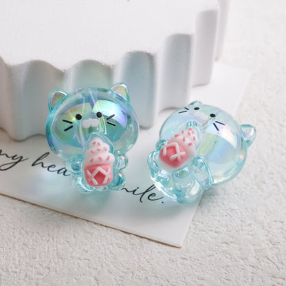 Plating Heart Acrylic Beads 27mm Transparent Cat Design 10pcs 13