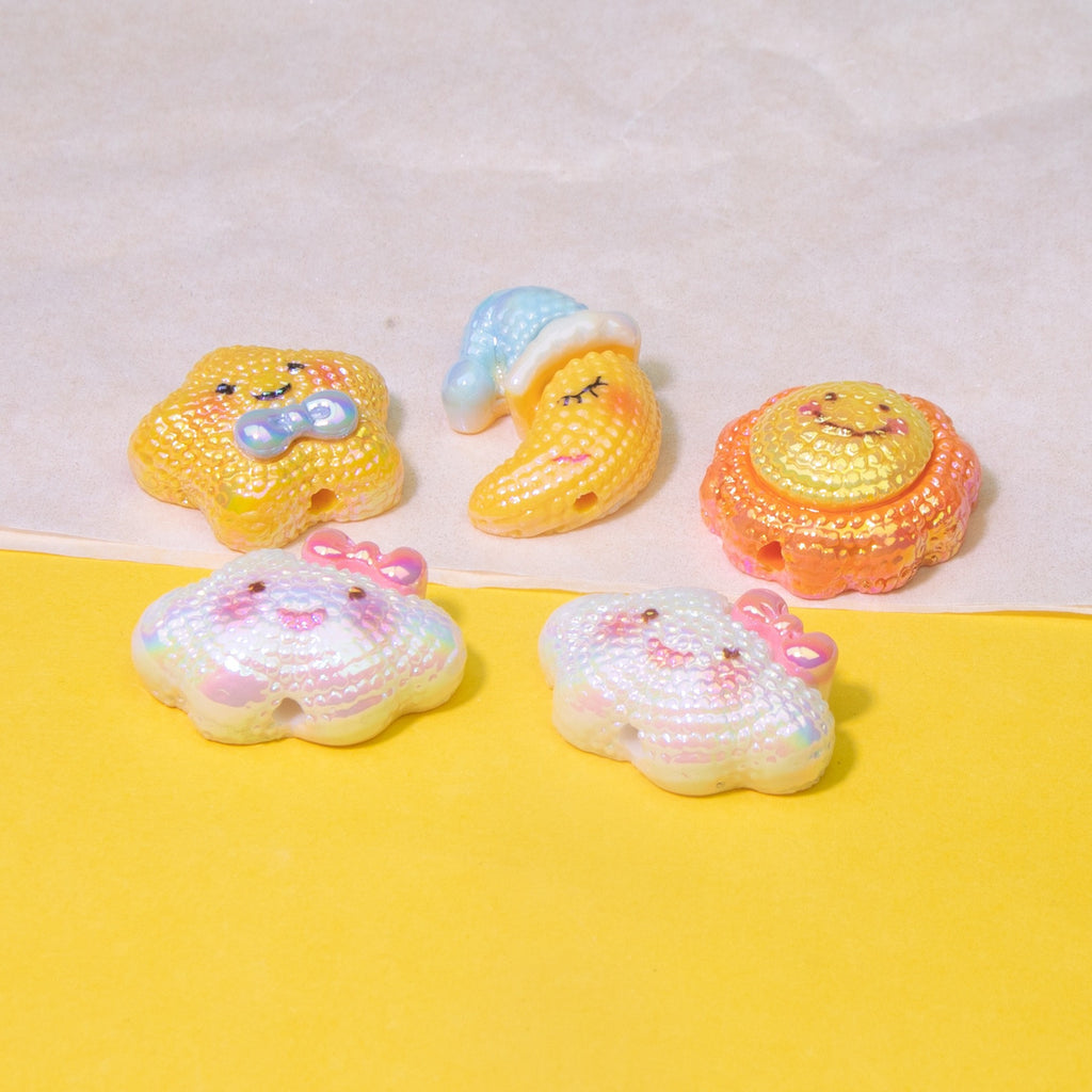 Iridescent Smiley Cloud Moon Resin Beads Personified Characters 10pcs 4