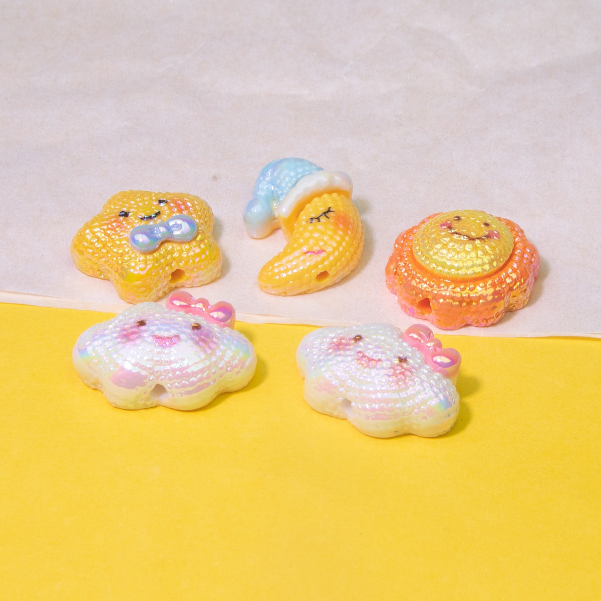 Iridescent Smiley Cloud Moon Resin Beads Personified Characters 10pcs 4