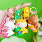 PVC Animal Cartoon Piglet Keychain with Soda Bottle Red Pink 3